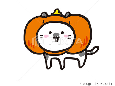 ハロウィンカボチャ猫(ブチ) 130393814