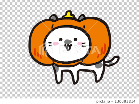 ハロウィンカボチャ猫(ブチ) 130393814