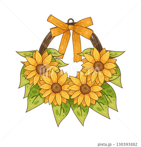 illustration of sunflower wreath illustration of sunflower wreath 130393882