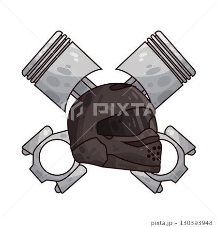 illustration of motorcycle helmet with piston 130393948