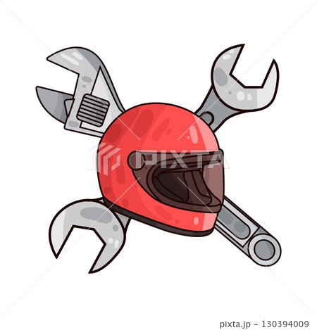 illustration of motorcycle helmet with wrench illustration of motorcycle helmet with wrench 130394009