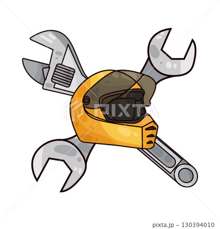 illustration of motorcycle helmet with wrench 130394010
