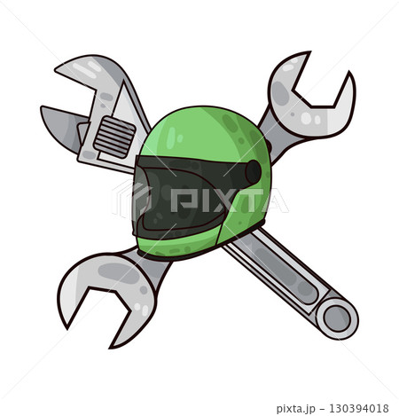 illustration of motorcycle helmet with wrench 130394018