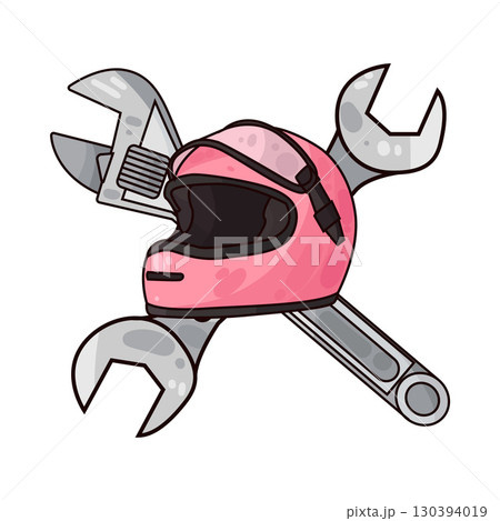 illustration of motorcycle helmet with wrench 130394019