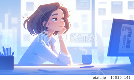 PCで資料作りをしている若い女性