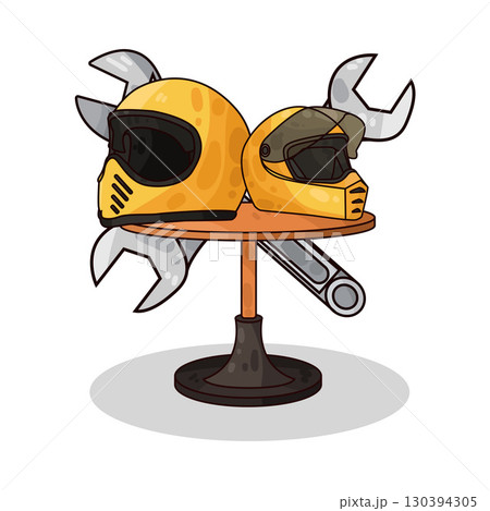 illustration of motorcycle helmet with wrench 130394305