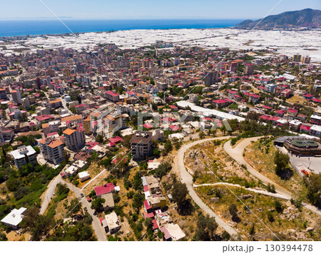 Aerial cityscape of Turkey city Anamur on mediterranean sea shore Aerial cityscape of Turkey city Anamur on mediterranean sea shore 130394478