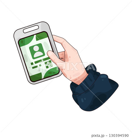 illustration of Hand Holding ID Card 130394590