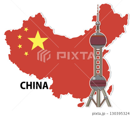 China Map with Iconic Tower Illustration 130395324