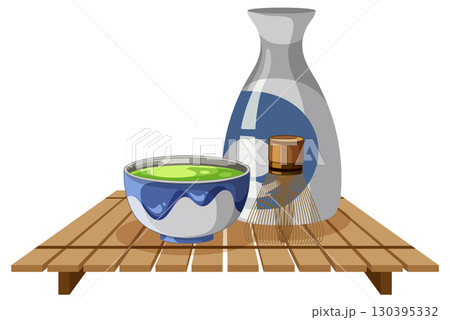 Traditional Japanese Matcha Set on Wooden Tray Traditional Japanese Matcha Set on Wooden Tray 130395332