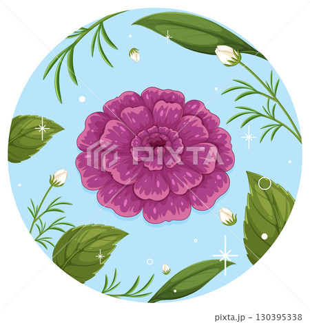 Vibrant Floral Illustration with Leaves and Buds Vibrant Floral Illustration with Leaves and Buds 130395338