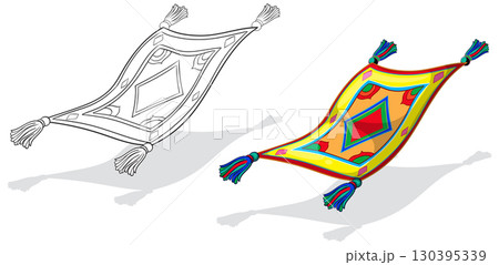 Colorful Flying Magic Carpet Vector Illustration with Outline Version 130395339