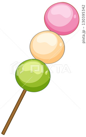 Japanese Dango Skewer Vector Illustration with Three Colorful Mochi Balls 130395342