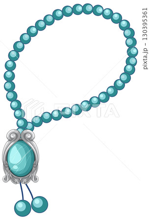 Turquoise Prayer Beads with Ornate Silver Pendant Turquoise Prayer Beads with Ornate Silver Pendant 130395361