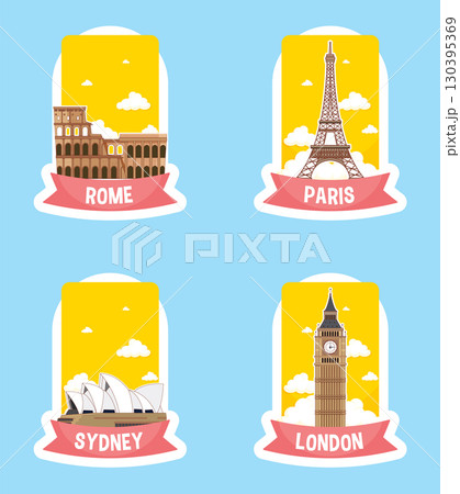 Iconic World Landmarks in Vibrant Vector Style 130395369