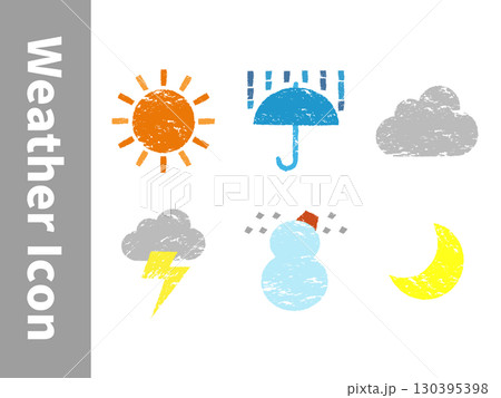 シンプルでおしゃれなお天気アイコンセット（手書き風・ハンコ風） 130395398