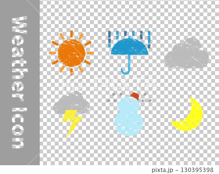 シンプルでおしゃれなお天気アイコンセット（手書き風・ハンコ風） 130395398
