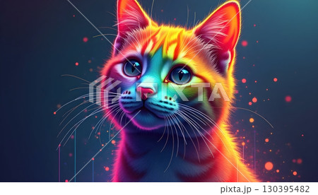 Colorful Artistic Cat Surrounded by Vibrant Splashes of Rainbow Paint Colorful Artistic Cat Surrounded by Vibrant Splashes of Rainbow Paint 130395482