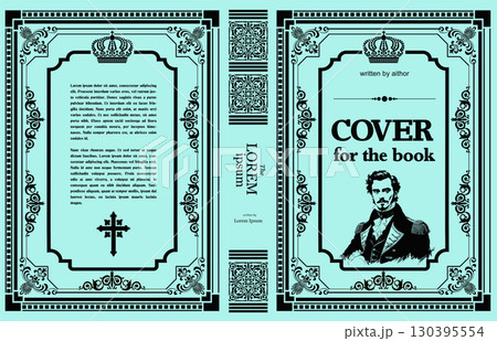 Vintage book cover design showcasing an elegant frame, author portrait, and classic typography, evoking a sense of timeless literary style Vintage book cover design showcasing an elegant frame, author portrait, and classic typography, evoking a sense of timeless literary style 130395554