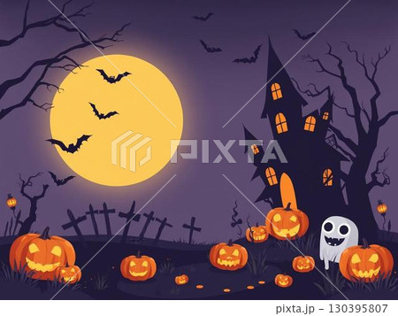 ハロウィン背景のかわいいハロウィンイラスト 130395807