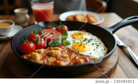 Authentic Morning English Style Breakfast With Toast Tomatoes Eggs And Bacon Authentic Morning English Style Breakfast With Toast Tomatoes Eggs And Bacon 130395851