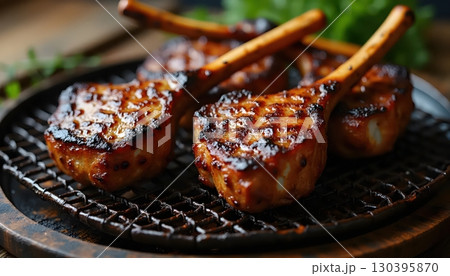 Barbecue Style Smoky Grilled Lamb Chops With Juicy Tender Texture 130395870