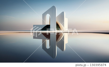 ミニマリスト建築,シンプルなデザイン,幾何学的なデザイン,Generative AI,AI画像 130395874