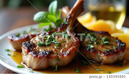 Mediterranean Style Grilled Lamb Chops With Fresh Herbs And Olive Oil 130395891