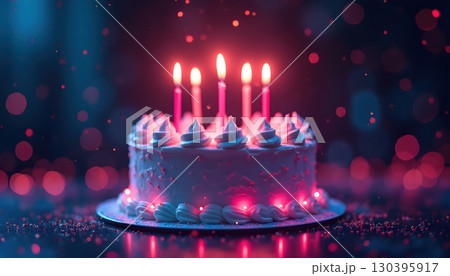 Vibrant Glowing Cake Radiating Cyberpunk Style Colorful Energy 130395917