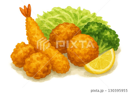 お弁当用の揚げ物盛り合わせイラスト お弁当用の揚げ物盛り合わせイラスト 130395955