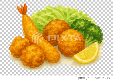 お弁当用の揚げ物盛り合わせイラスト お弁当用の揚げ物盛り合わせイラスト 130395955