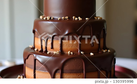 Elegant Multi Tier Chocolate Cake for Weddings and Celebrations 130395996