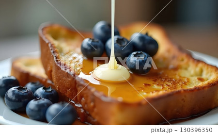 Artistic Food Photography Featuring French Toast and Blueberry Topping 130396350