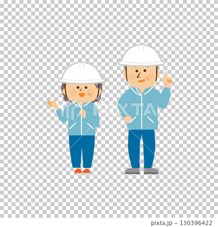 防災：一對老年夫婦戴著防災頭盔的插圖 130396422