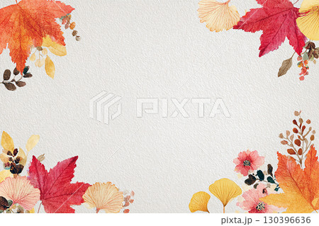 秋の紅葉の水彩フレーム背景イラスト 130396636