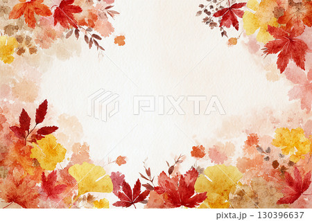 秋の紅葉の水彩フレーム背景イラスト 130396637