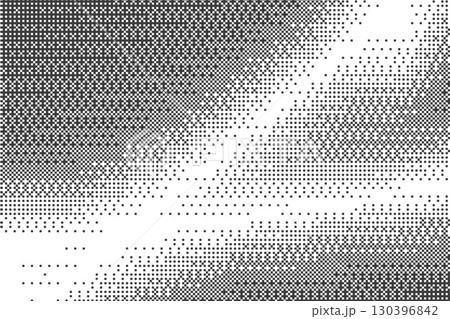 Bitmap pattern with pixel background. Dotted gradient texture. Retro vector gradation of computer game bg. Abstract geometric halftone effect. Digital light dither wallpaper 130396842