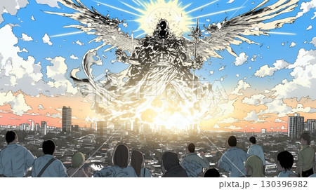 最後の審判：都会の夕日に神が降臨