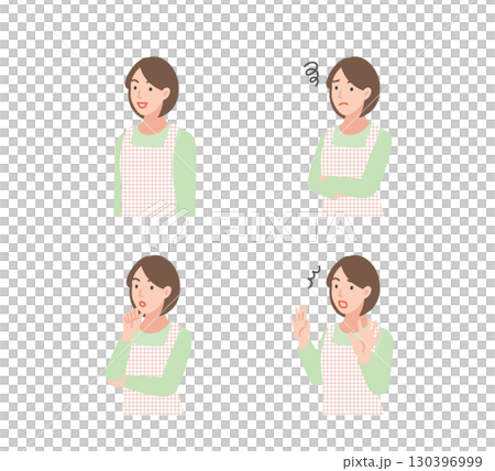 Illustration set of a woman wearing an apron Illustration set of a woman wearing an apron 130396999