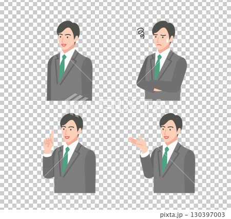 A man in a suit with various facial expressions 130397003