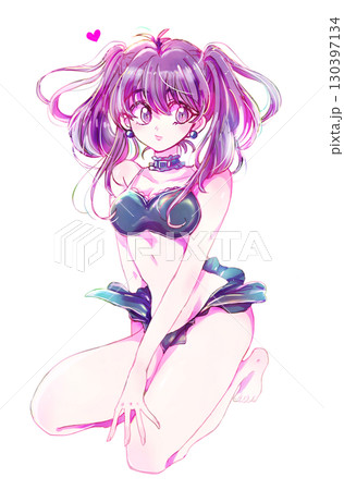 水着の女性 ツインテール 紫髪のイラスト素材 [130397134] - PIXTA