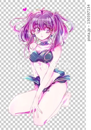 Woman in swimsuit, twin tails, purple hair 130397134