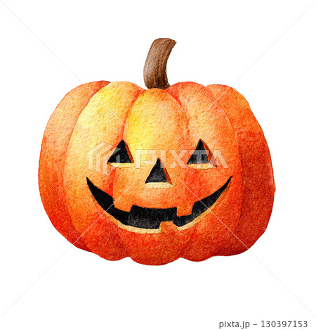 水彩風ジャックオーランタンのハロウィンイラスト 水彩風ジャックオーランタンのハロウィンイラスト 130397153