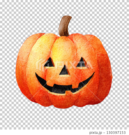 水彩風ジャックオーランタンのハロウィンイラスト 水彩風ジャックオーランタンのハロウィンイラスト 130397153