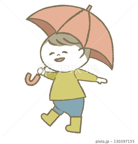 傘を持って長靴をはいた子供 男の子 傘を持って長靴をはいた子供 男の子 130397155