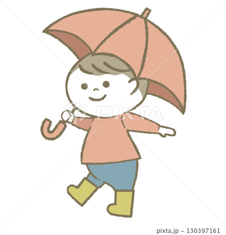 傘を持って長靴をはいた子供　男の子 130397161