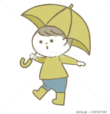 傘を持って長靴をはいた子供 男の子 傘を持って長靴をはいた子供 男の子 130397167