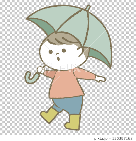 傘を持って長靴をはいた子供 男の子 傘を持って長靴をはいた子供 男の子 130397168