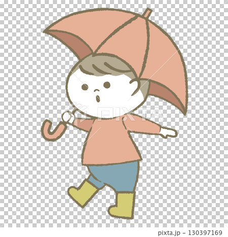 傘を持って長靴をはいた子供　男の子 130397169