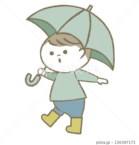 傘を持って長靴をはいた子供　男の子 130397171